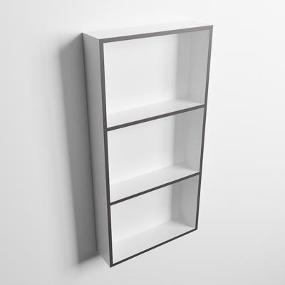 MONDIAZ EASY Nis 59,5x29,5cm in solid surface kleur DarkGrey | Talc. 3 vakken geschikt voor in- of opbouw MONDIAZ EASY Nis 59,5x29,5cm in solid surface kleur DarkGrey | Talc. 3 vakken geschikt voor in- of opbouw