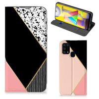 Samsung Galaxy M31 Stand Case Zwart Roze Vormen - thumbnail