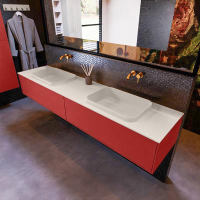 Badkamermeubelset Mondiaz Erin 200 cm met 2 Lades met RIDGE Wastafel Dubbel Linen Zonder Kraangaten Greeploos Mat Fire