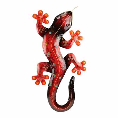 Rode Metalen Wanddecoratie Gekko met Sarana, 320 gram Rode Metalen Wanddecoratie Gekko met Sarana, 320 gram