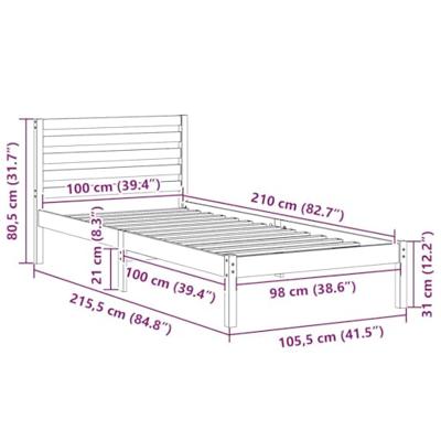 Bedframe met hoofdeinde Bruin 100 x 210 cm Massief grenenhout