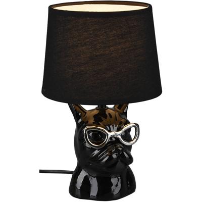 LED Tafellamp - Tafelverlichting - Trion Domino - E14 Fitting - Rond - Mat Zwart - Keramiek