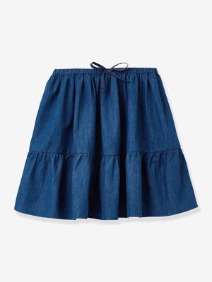 Rok met ruches voor meisjes van licht denim CYRILLUS jeansblauw