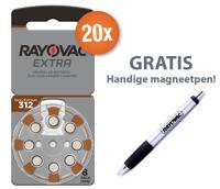 Voordeelpak Rayovac gehoorapparaat batterijen - Type 312 (bruin) - 20 x 8 stuks + gratis magnetische batterijpen - thumbnail
