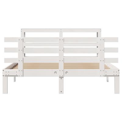 Bedframe met hoofdbord massief grenenhout wit 150x200 cm