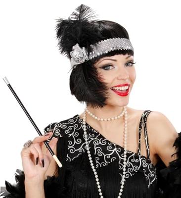 1920&apos;s pailletten hoofdband met bloem en veren