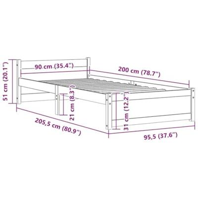 Bedframe massief hout zwart 90x200 cm Bedframe massief hout zwart 90x200 cm