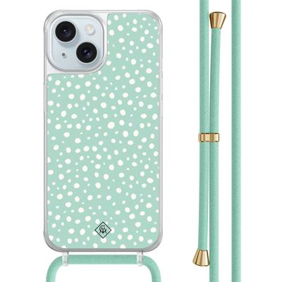 iPhone 15 hoesje met mint koord - Mint dots