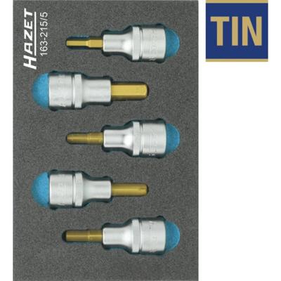 HAZET Dopsleutelbitset 163-215/5 · 1/2 inch (12,5 mm) vierkant hol · Binnen-zeskant-profiel · 5-delig · 5 · 6 · 7 · 8 · 10
