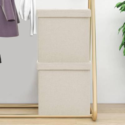 Opbergkrukken inklapbaar 2 st kunstlinnen crmewit