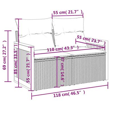 6-delige Loungeset met kussens poly rattan acacia zwart - thumbnail