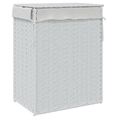 VidaXL Wasmand met deksel 46x33x60 cm poly rattan wit VidaXL Wasmand met deksel 46x33x60 cm poly rattan wit