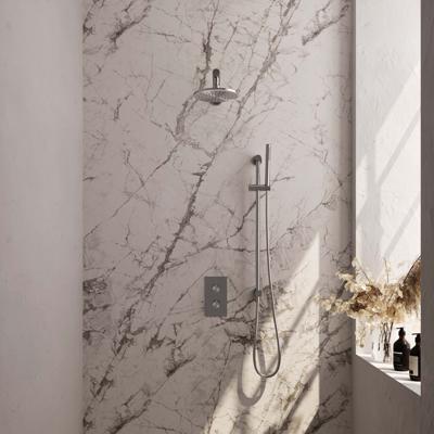 Regendoucheset Inbouw Brauer Brushed Carving Thermostatisch 20 cm met 3-Weg Omstelling, Wandarm, Glijstang en Staaf Handdouche Geborsteld RVS Brauer