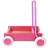 Van Bueren Houten Duwwagen met Leren Lopen Stand Roze - thumbnail