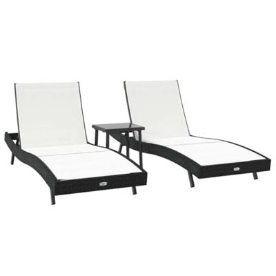 Ligstoel 3 pcs Zwart en Wit 197 x 70 x 82 cm poly rattan