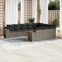 10-delige Loungeset met kussens poly rattan grijs - thumbnail