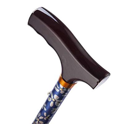 Opvouwbare wandelstok | Gebloemd | Blauw | Lengte 84 - 94 cm | Houten handvat | PR30120-BP - thumbnail