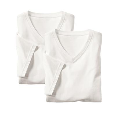 Dubbelpak V-halsshirt met korte mouwen, natuurwit L