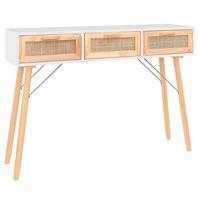 Wandtafel 105x30x75 cm massief grenenhout en natuurlijk rattan - thumbnail