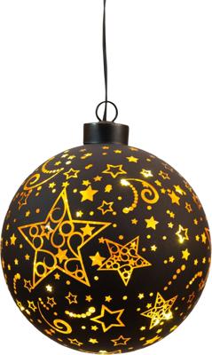 Led bal glas sterren dia. 10 cm zwart/goud Anna's Collection - Annas collection