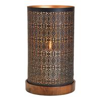 Windlicht op houten sokkel van zwart metaal (B/H/D) 16x28x16cm - thumbnail