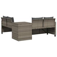 Tuinbank met tafel en kussens L-vormig poly rattan grijs - thumbnail