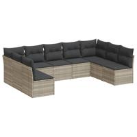 9-delige Loungeset met kussens poly rattan lichtgrijs - thumbnail