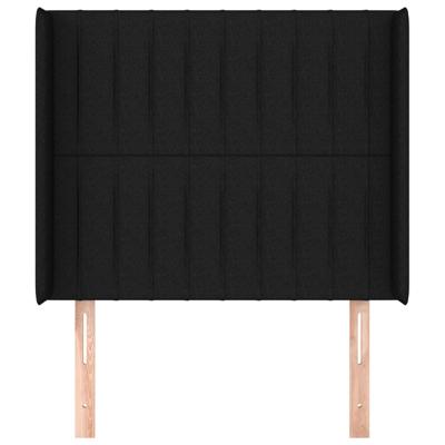 Hoofdbord met randen 163x16x118/128 cm stof zwart - thumbnail