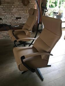 Set van 2 leren relaxfauteuils met stalen frame - bruin leer - Echt leer, Industrieel, ontdek de vele Leersoorten en Kleuren bij ShopX