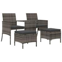 Tuinbank 2-zits met tafel en voetenbanken poly rattan grijs - thumbnail