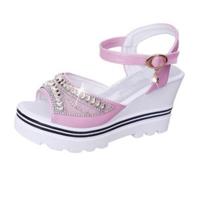 Woord gesp met strass platform spons sandalen schoenmaat: 35 (roze) - thumbnail
