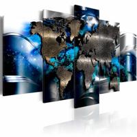 Schilderij - Azuur, wereldkaart, 5 luik , blauw bruin - thumbnail