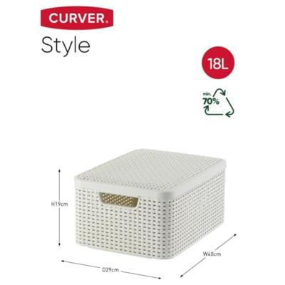 Curver opbergmand met deksel middel - wit - 19x40x29 cm