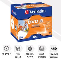Verbatim 43521 DVD-R disc 4.7 GB 10 stuk(s) Jewelcase Bedrukbaar - thumbnail