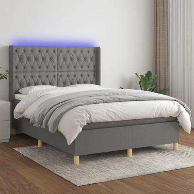 Boxspring met matras en LED stof donkergrijs 140x190 cm