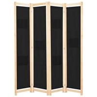 Kamerscherm met 4 panelen 160x170x4 cm stof zwart - thumbnail