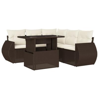 6-delige Loungeset met kussens poly rattan bruin - thumbnail
