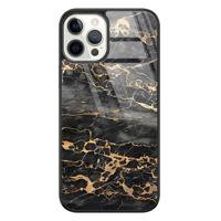 iPhone 12 Pro glazen hardcase - Marmer grijs brons - thumbnail