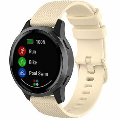 By Qubix - Compatible met Garmin Forerunner 255 - Sportband met motief - Beige - Compatible Garmin bandje - Bandbreedte: 22mm