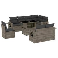 9-delige Loungeset met kussens poly rattan grijs - thumbnail