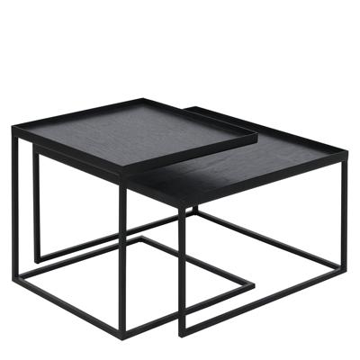Ethnicraft Vierkante Salontafel 'Tray' Gelakt Hout, Set van 2 stuks Ethnicraft Vierkante Salontafel 'Tray' Gelakt Hout, Set van 2 stuks
