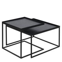 Ethnicraft Vierkante Salontafel 'Tray' Gelakt Hout, Set van 2 stuks - thumbnail