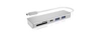 ICY BOX 3-voudige USB-C hub en kaartlezer voor SD en microSD, 3x USB 3.0, USB 3.0-aansluiting, aluminium, geïntegreerde kabel, zilver/wit - thumbnail