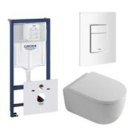 QeramiQ Dely Swirl Toiletset - 36.5x53cm - Grohe Rapid inbouwreservoir - 35mm zitting - witte bedieningsplaat - rechthoekige knoppen - glans wit 0720003/0729205/SW1000767/SW1026256 - thumbnail