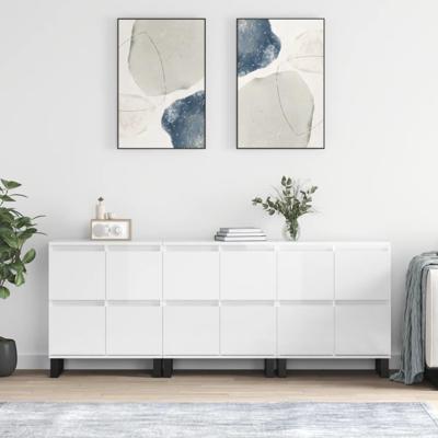 Dressoirs 3 st bewerkt hout hoogglans wit