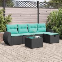 6-delige Loungeset met kussens poly rattan zwart - thumbnail