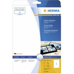 Herma 4909 Universele etiketten 210 x 297 mm Papier, glanzend Wit 25 stuk(s) Permanent hechtend Laser (zwart/wit), Kopiëren (zwart/wit), Laser (kleur),