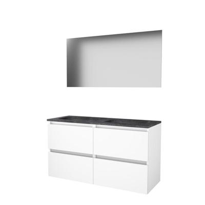 Basic-Line Ultimate 46 Badkamermeubelset - 120 x 46 cm - Greeploos - 4 Lades - Hardstenen Wastafel - Zonder Kraangat - Spiegel met Indirecte LED Verlichting - Ice White