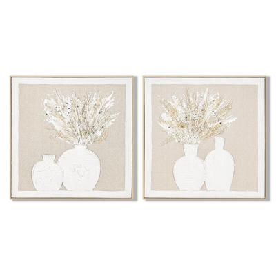 Schilderij Home ESPRIT Wit Beige Vaas Cottage 62 x 4,5 x 62 cm (2 Stuks)