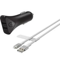 BlueBuilt Autolader met 2 Usb Poorten 12W + Lightning Kabel 1,5m Nylon Zwart - thumbnail